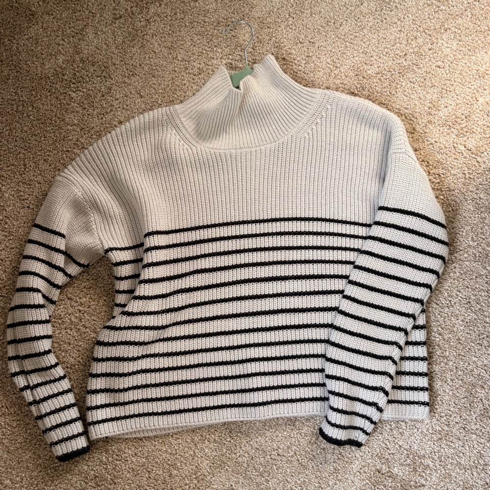 Truth Black and White Striped Turtleneck Sweater